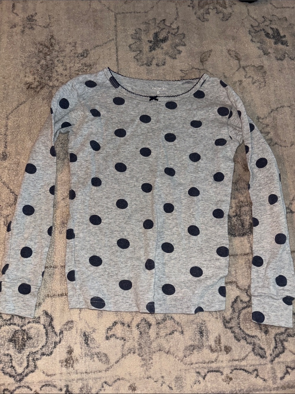 Carter's Gray Long-Sleeve Top with Navy Polka Dots